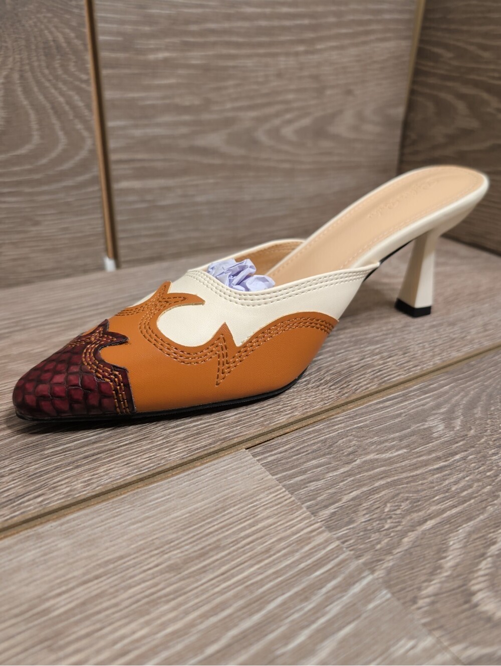 Rylee's Rodeo Western Kitten Heel Mules Pointed Toe Cowgirl Chic Stitching